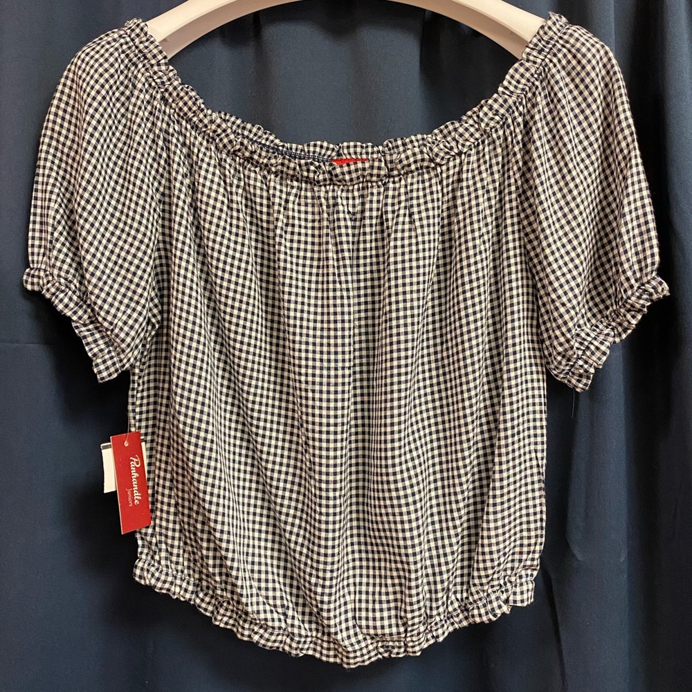 Ladies Panhandle blue & white gingham crop top. Size Large.